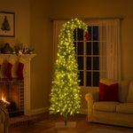 Christabelle 7.5ft Christmas Gremlin Tree Curved Top Red Bauble Built - in Green White LED Lights Control Base & Cord