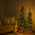 Christabelle Set of 3 Pre - Lit Christmas Trees Green Pine w/LED Lights, Hessian Base & Individual Plugs Varying Heights