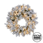 Christabelle 61cm Snowy Atica Pre - Lit Warm White LED Snowy Finish Christmas Wreath