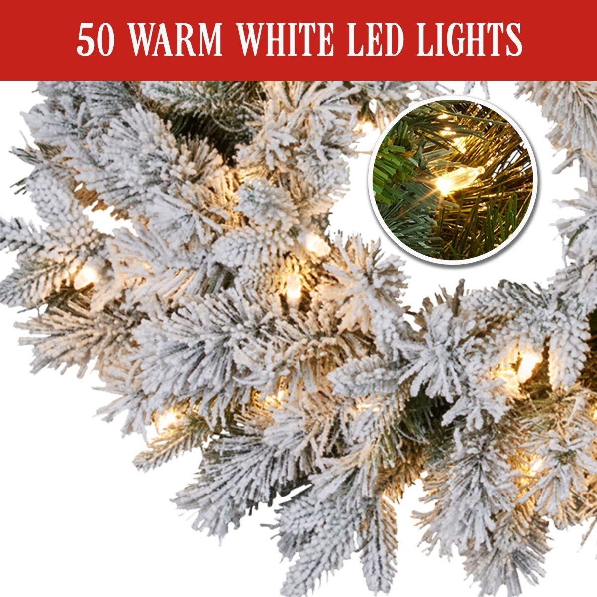 Christabelle 61cm Snowy Atica Pre - Lit Warm White LED Snowy Finish Christmas Wreath