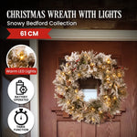 Christabelle 61cm Snowy Christmas Wreath Bedford with LED Lights Front Door Decoration Ornament