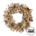 Christabelle 61cm Snowy Christmas Wreath Bedford with LED Lights Front Door Decoration Ornament