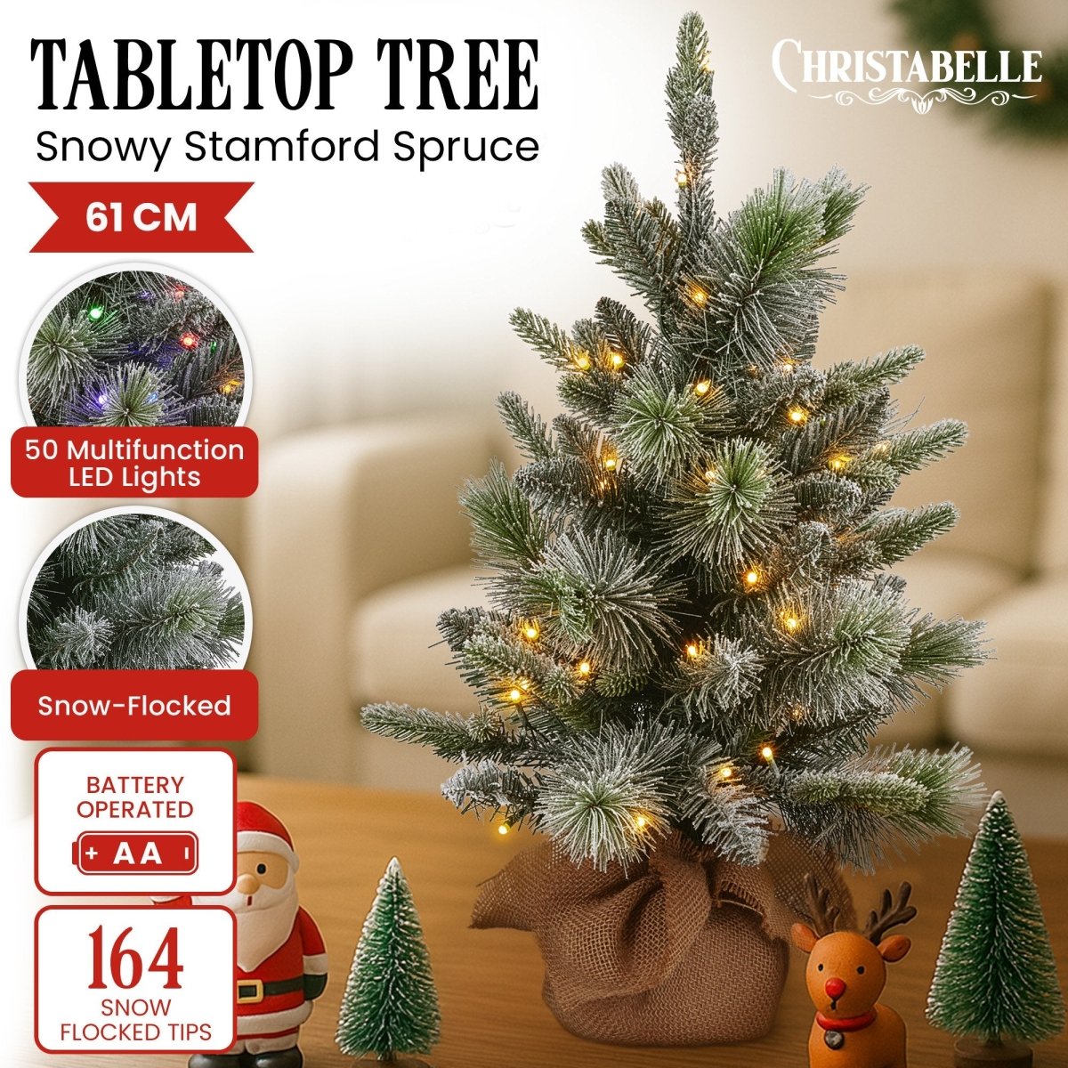National Tree Company 61cm Pre - Lit Snowy Stamford Spruce Battery - Operated Mini Christmas Tree Multi - Functional LED Timer