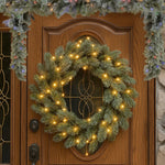 National Tree Company 61cm Pre Lit Snowy Stamford Spruce Battery Operated Christmas Wreath w/LED Lights & Timer