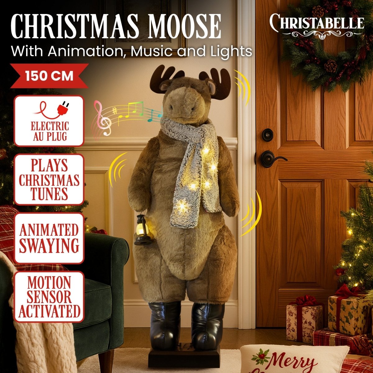 Christabelle 1.5m Musical LED Animated Christmas Moose Decoration Light - Up Lantern Ornament