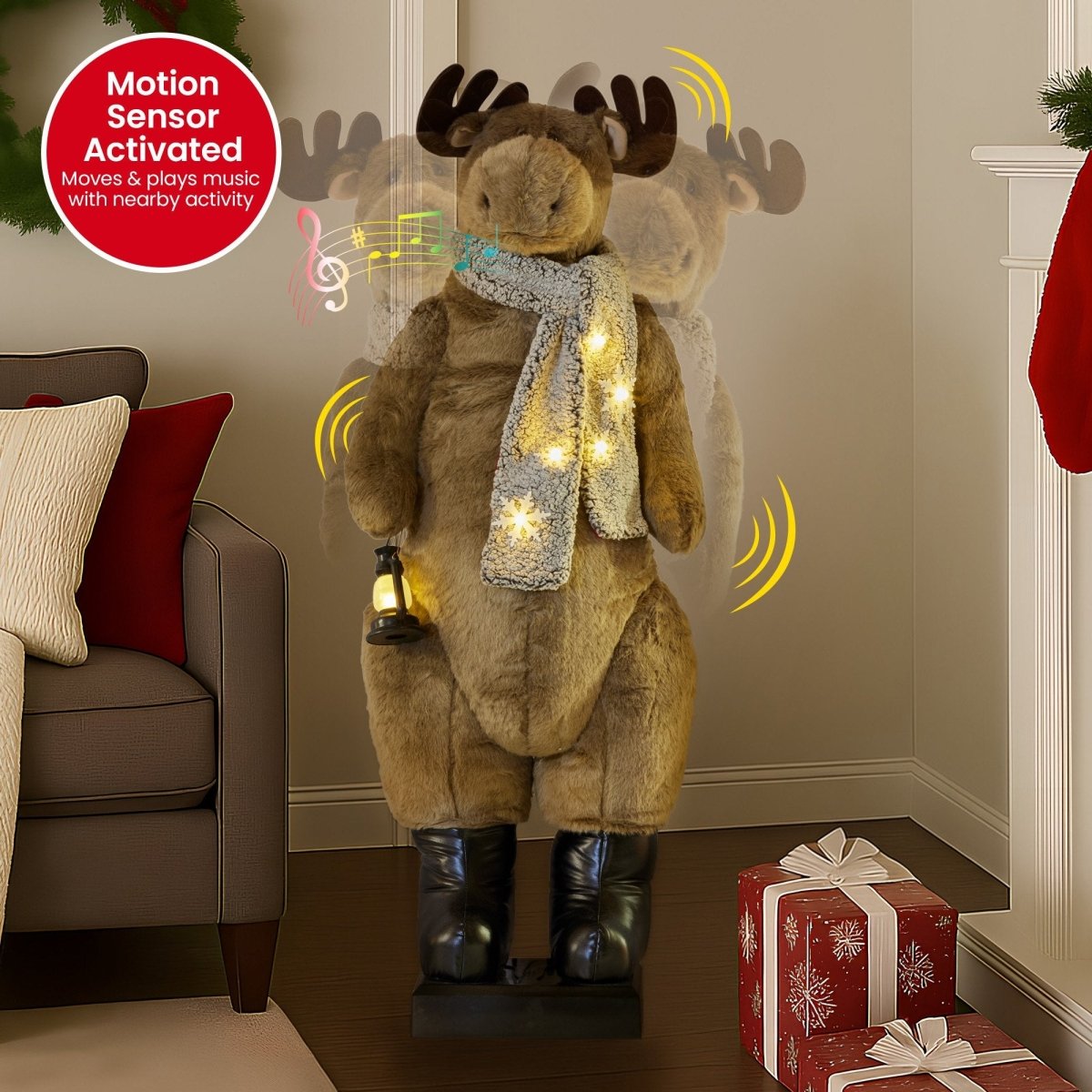 Christabelle 1.5m Musical LED Animated Christmas Moose Decoration Light - Up Lantern Ornament