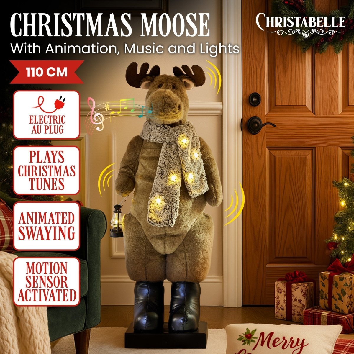 Christabelle 1.1m Musical LED Animated Christmas Moose Decoration Light - Up Lantern Ornament