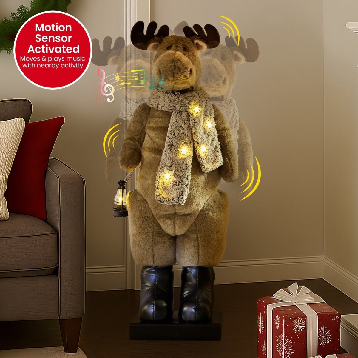 Christabelle 1.1m Musical LED Animated Christmas Moose Decoration Light - Up Lantern Ornament