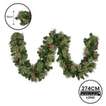 Christabelle 2.74m Christmas Garland with LED Lights Berries Pine Cones Multicolour Tree Decoration Ornament