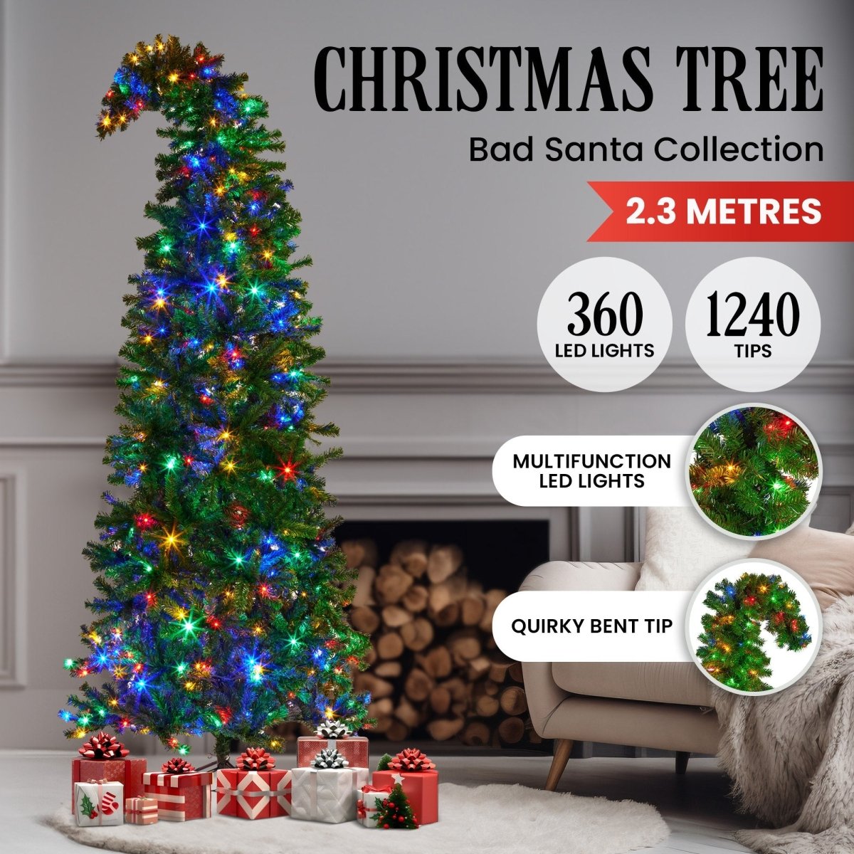 Christabelle Bad Santa 2.3m Curved Multicolour Pre - Lit Christmas Tree with 1240 Tips