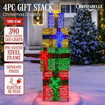 Christabelle 190cm 4 - piece Gift Stack Box Christmas Decor Bows Led Lights Xmas