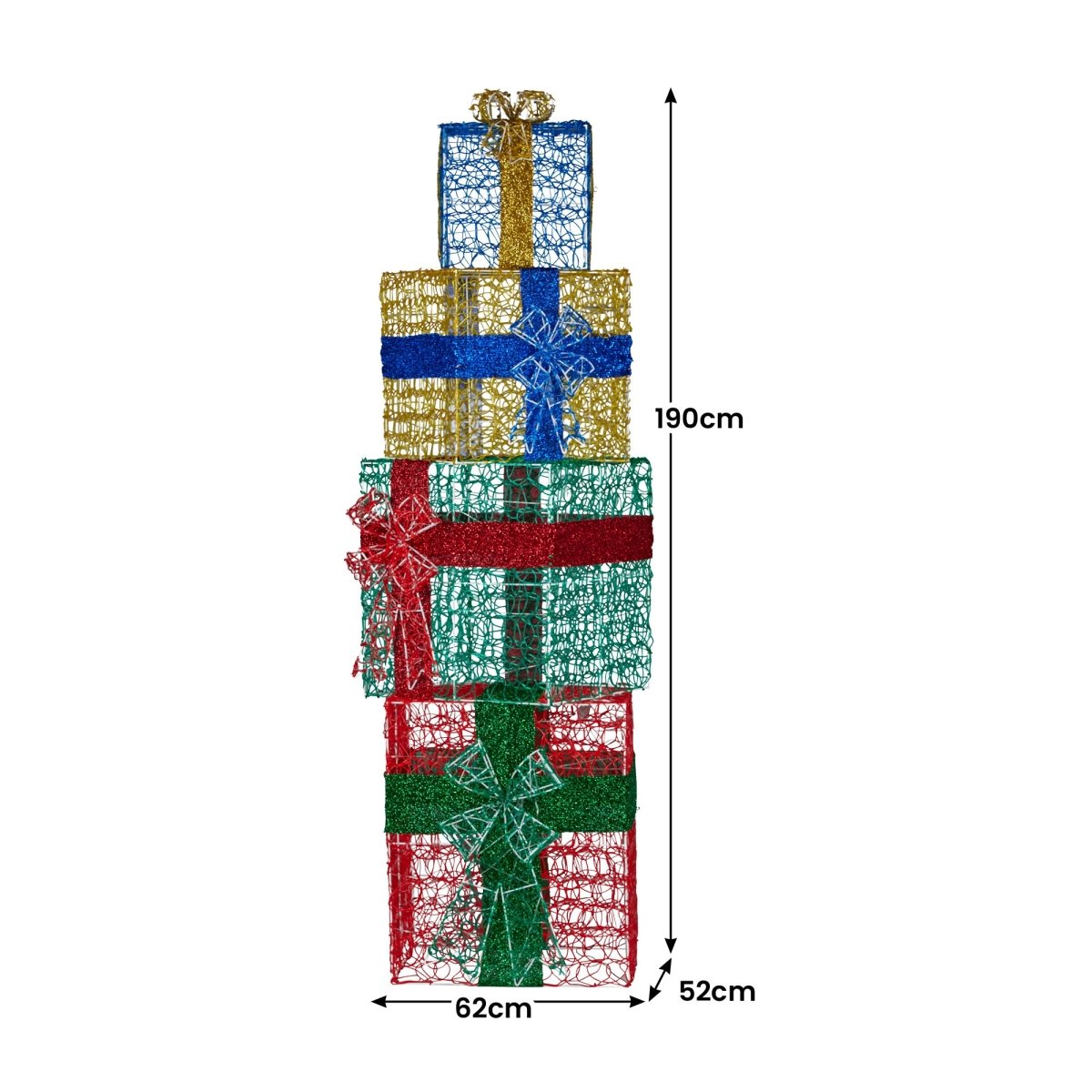 Christabelle 190cm 4 - piece Gift Stack Box Christmas Decor Bows Led Lights Xmas