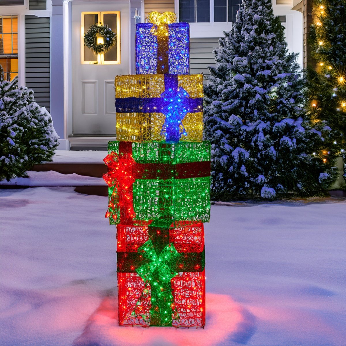 Christabelle 190cm 4 - piece Gift Stack Box Christmas Decor Bows Led Lights Xmas