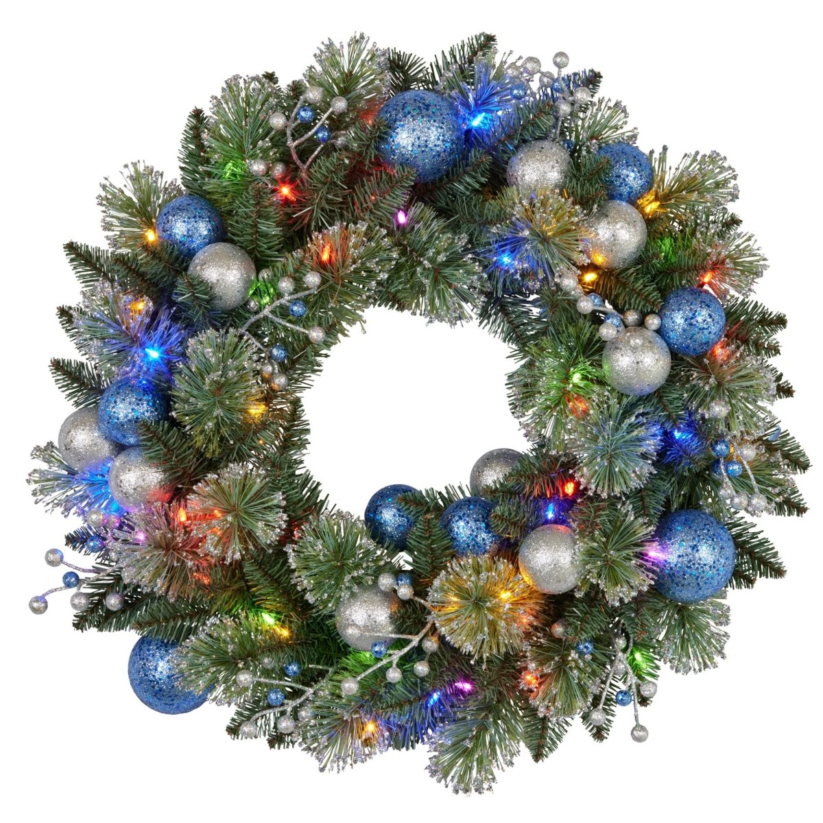 Swishmas 61cm Blue Collection Multicolour Pre - Lit Christmas Wreath