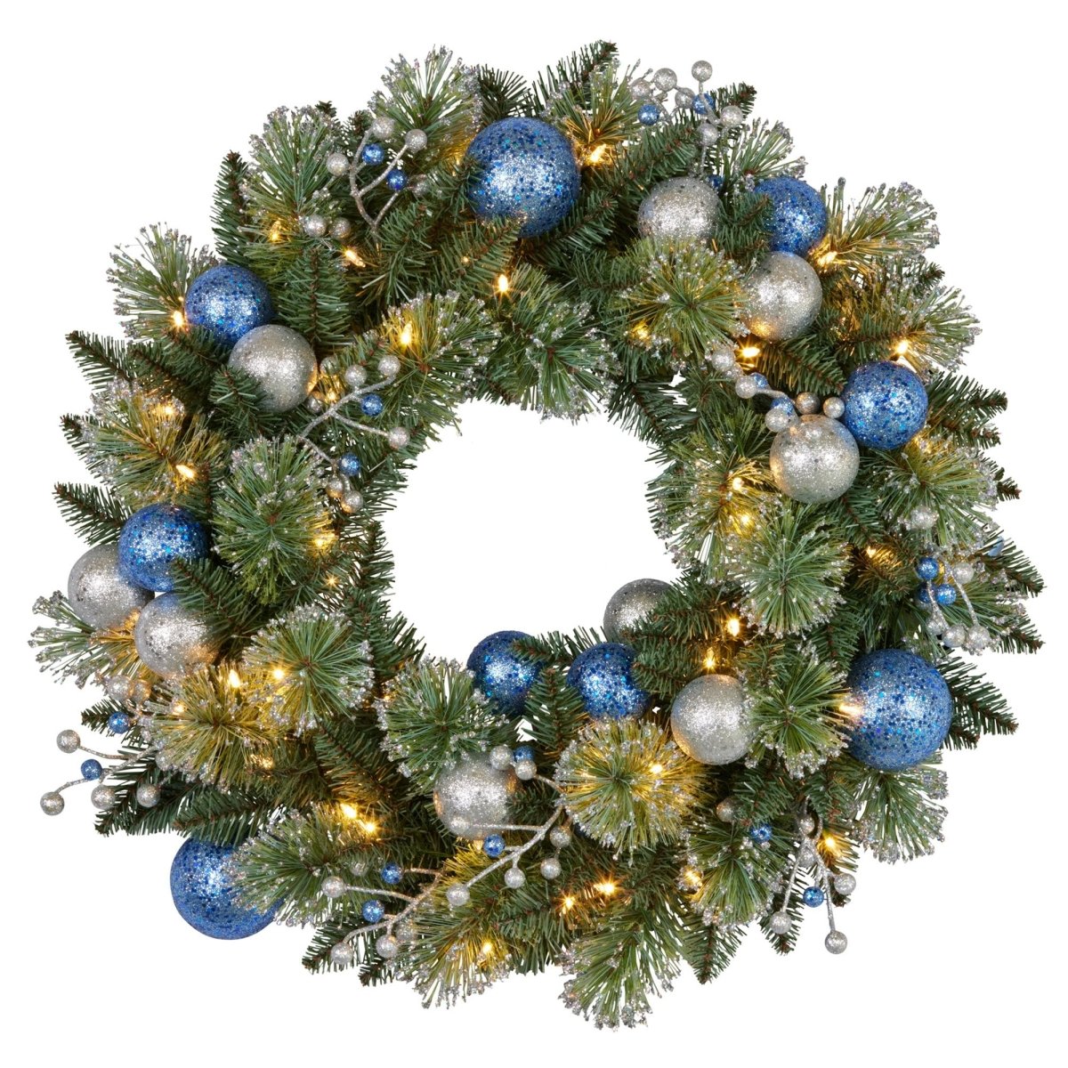 Swishmas 61cm Blue Collection Multicolour Pre - Lit Christmas Wreath
