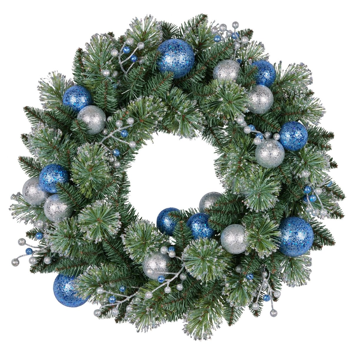 Swishmas 61cm Blue Collection Multicolour Pre - Lit Christmas Wreath