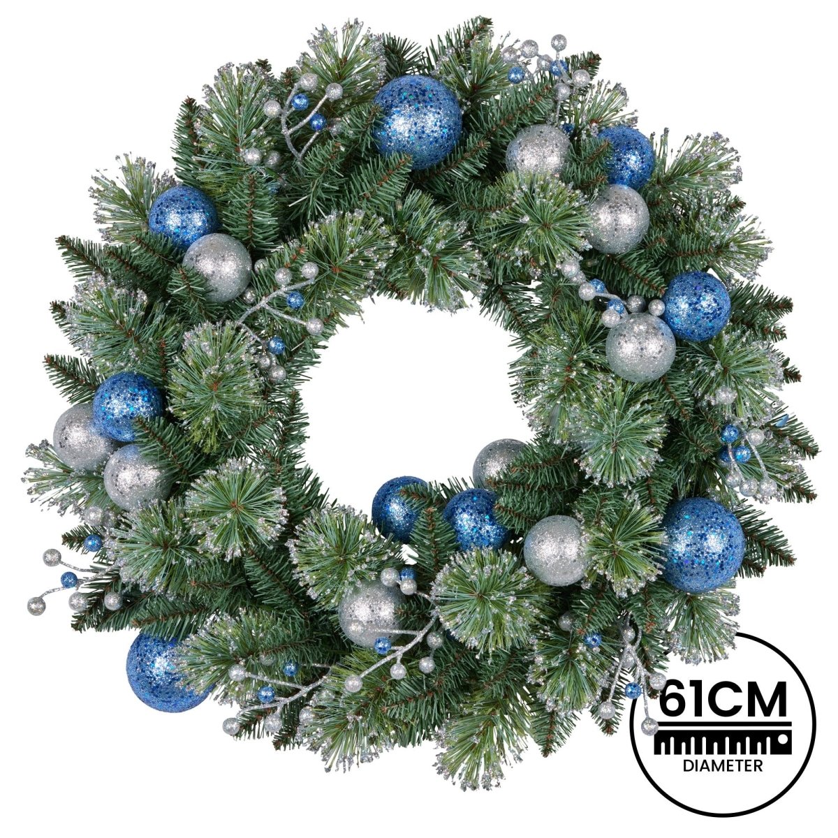 Swishmas 61cm Blue Collection Multicolour Pre - Lit Christmas Wreath
