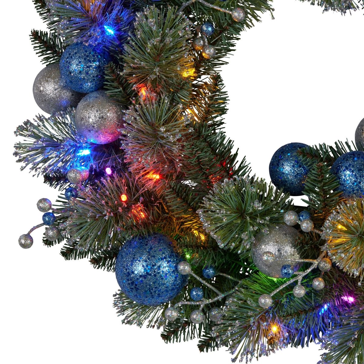 Swishmas 61cm Blue Collection Multicolour Pre - Lit Christmas Wreath
