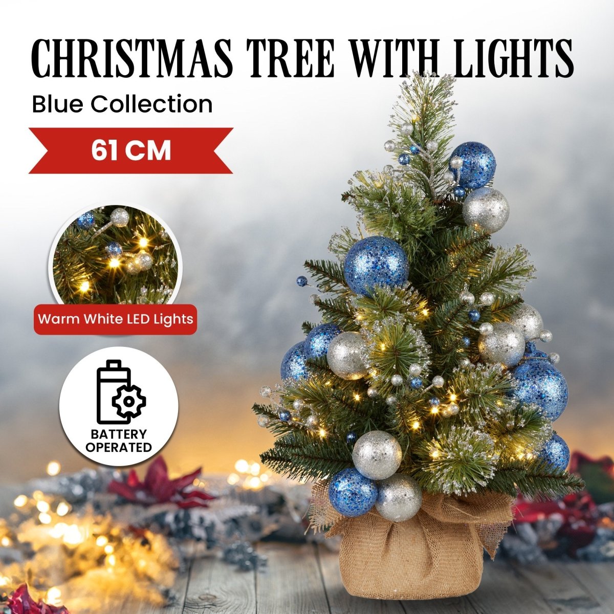 Christabelle 61cm Blue Collection Pre - Lit Tabletop Christmas Tree