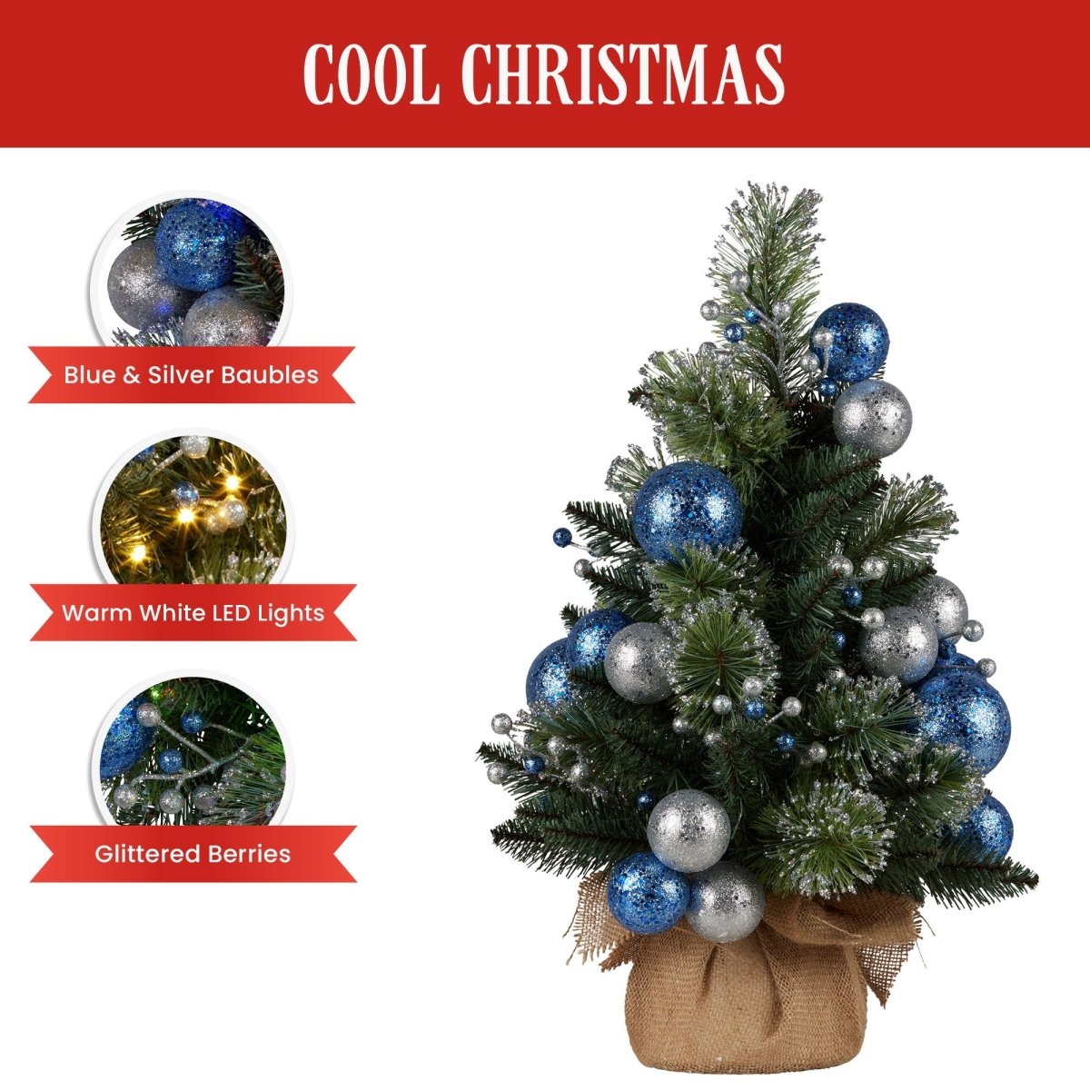Christabelle 61cm Blue Collection Pre - Lit Tabletop Christmas Tree