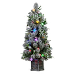 Christabelle Snowy Crown Pine Potted Christmas Tree 1.2m Multicolour Pre - Lit with Snowball Lights