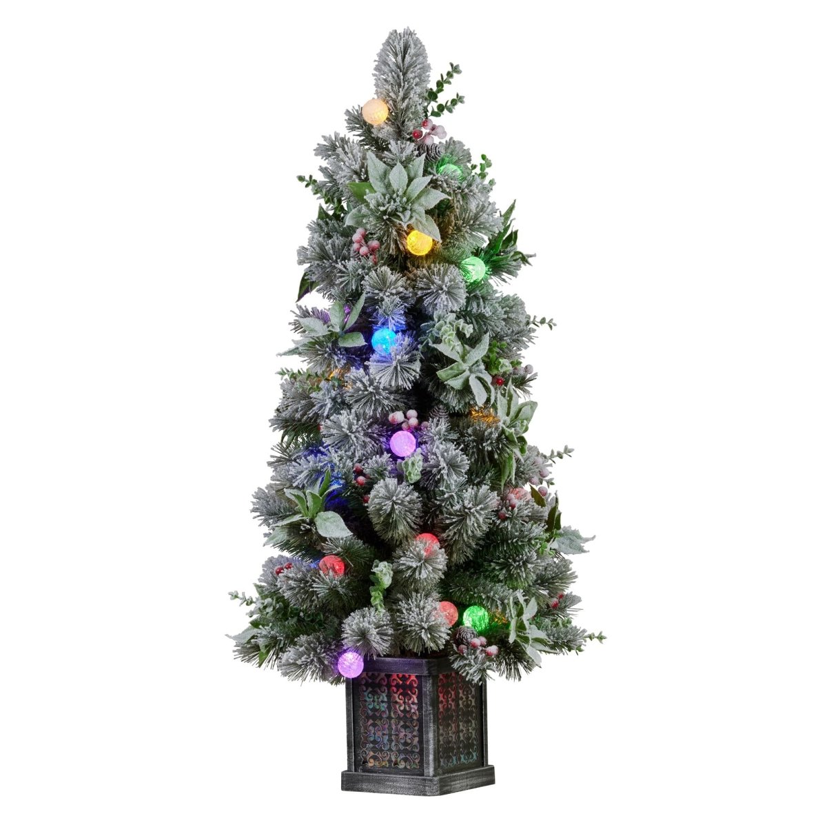 Christabelle Snowy Crown Pine Potted Christmas Tree 1.2m Multicolour Pre - Lit with Snowball Lights