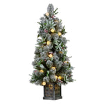 Christabelle Snowy Crown Pine Potted Christmas Tree 1.2m Multicolour Pre - Lit with Snowball Lights