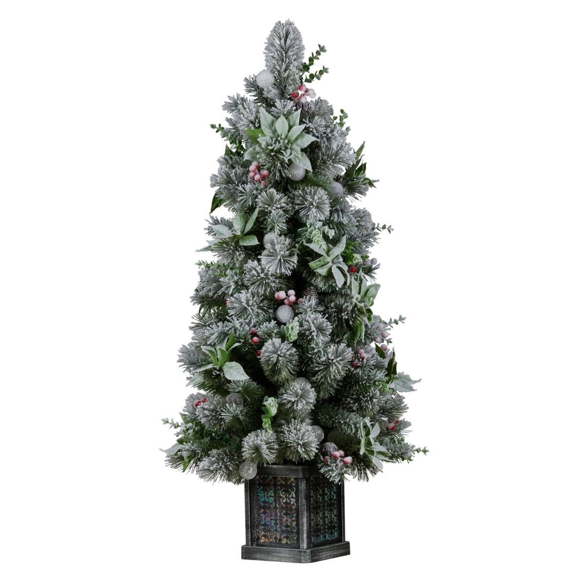 Christabelle Snowy Crown Pine Potted Christmas Tree 1.2m Multicolour Pre - Lit with Snowball Lights