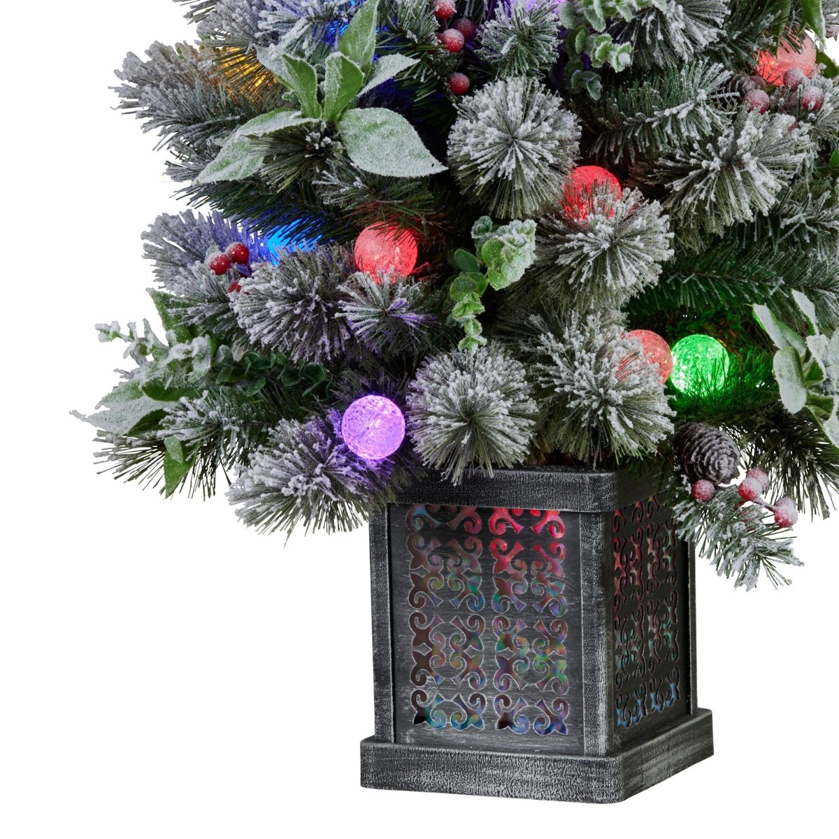 Christabelle Snowy Crown Pine Potted Christmas Tree 1.2m Multicolour Pre - Lit with Snowball Lights
