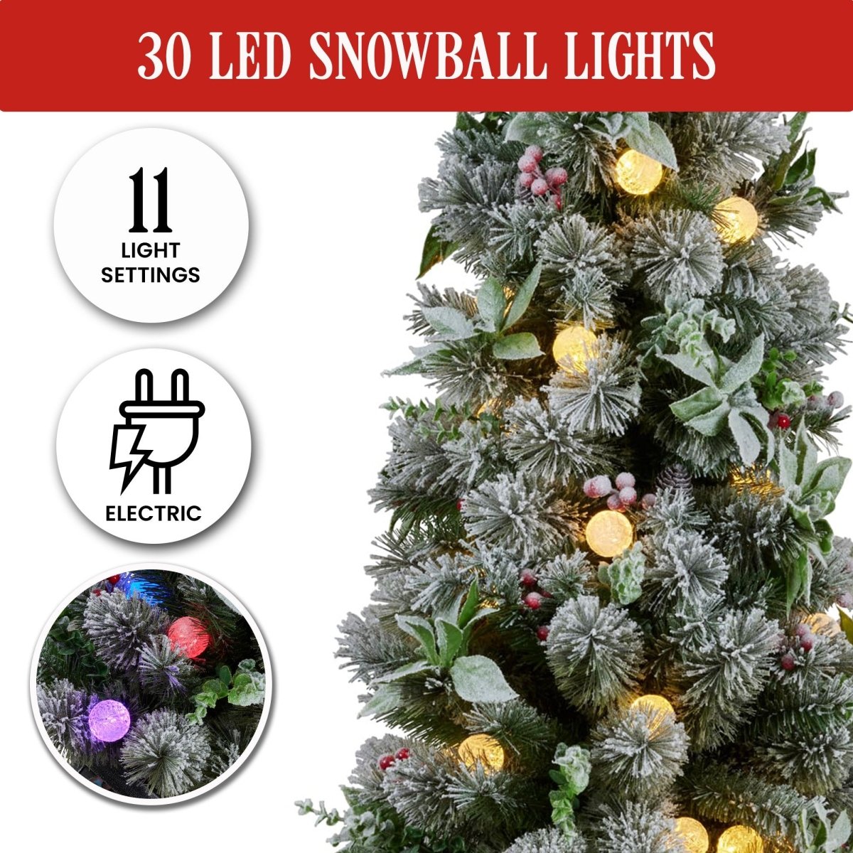 Christabelle Snowy Crown Pine Potted Christmas Tree 1.2m Multicolour Pre - Lit with Snowball Lights