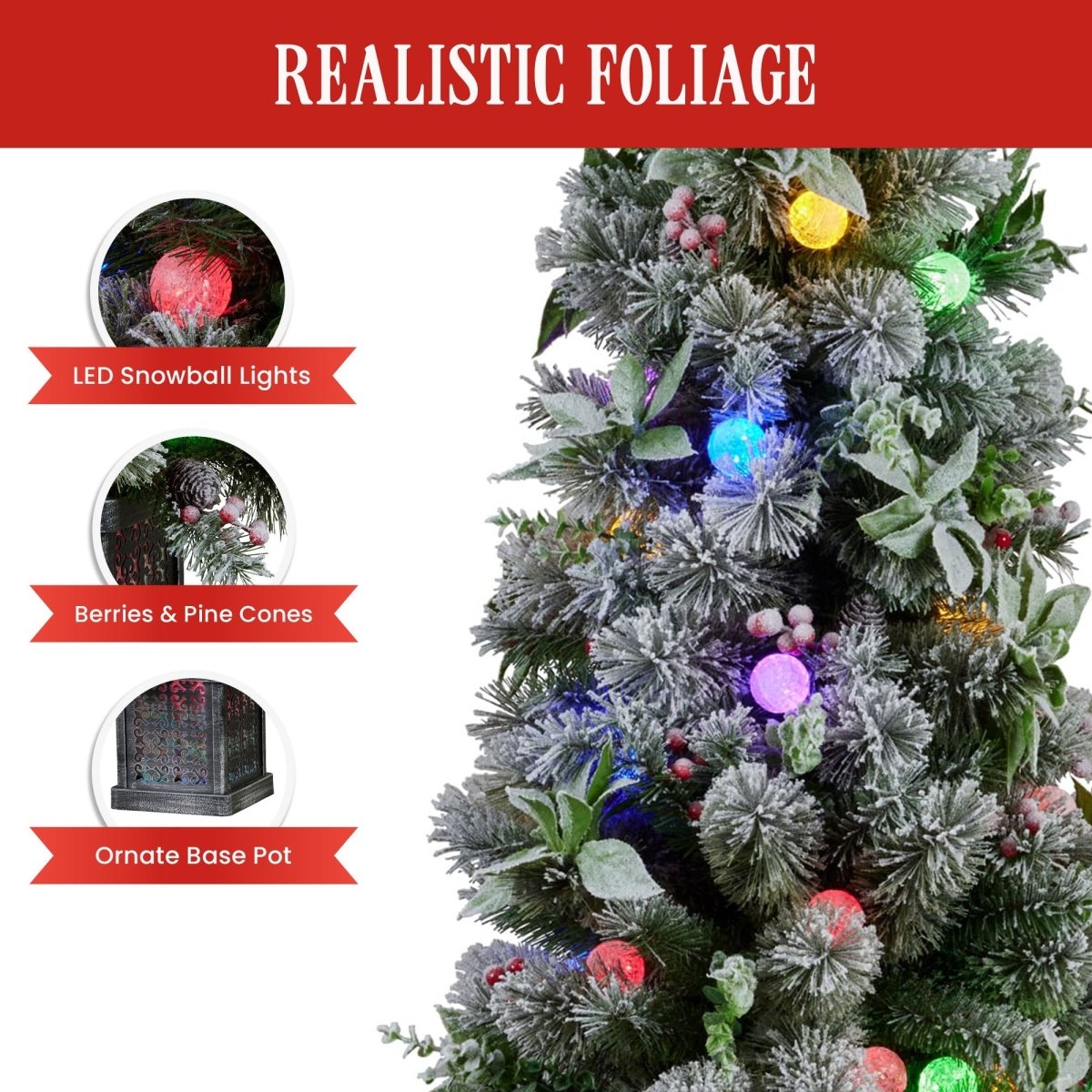 Christabelle Snowy Crown Pine Potted Christmas Tree 1.2m Multicolour Pre - Lit with Snowball Lights