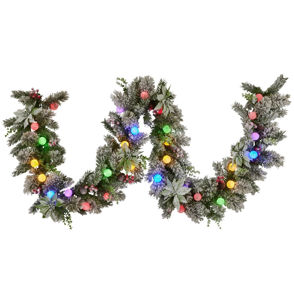 Swishmas 274cm Snowy Crown Pine Pre - Lit Multicolour Christmas Garland