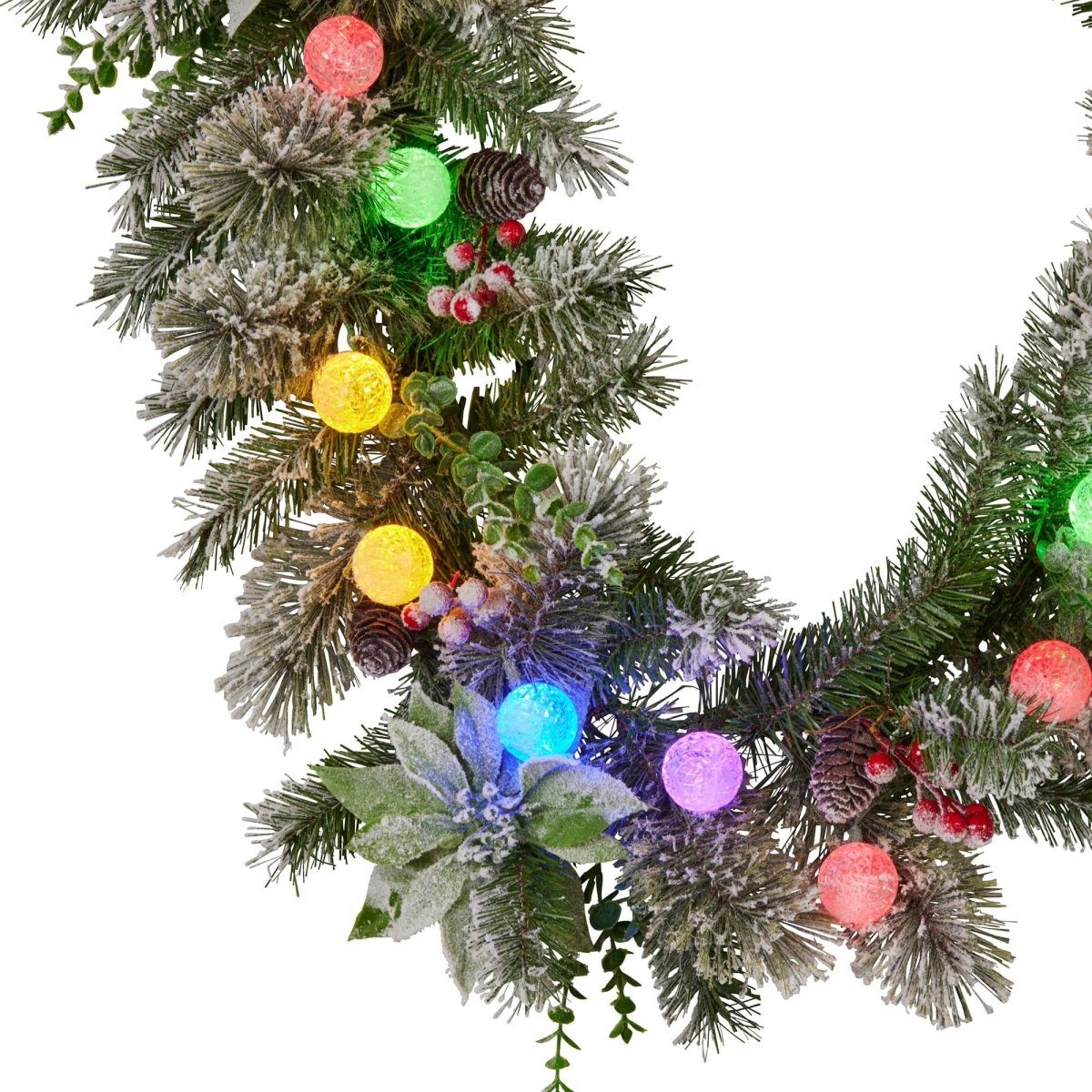 Swishmas 274cm Snowy Crown Pine Pre - Lit Multicolour Christmas Garland