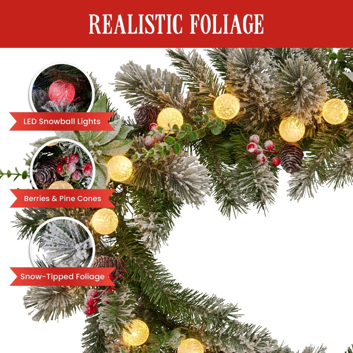 Swishmas 274cm Snowy Crown Pine Pre - Lit Multicolour Christmas Garland