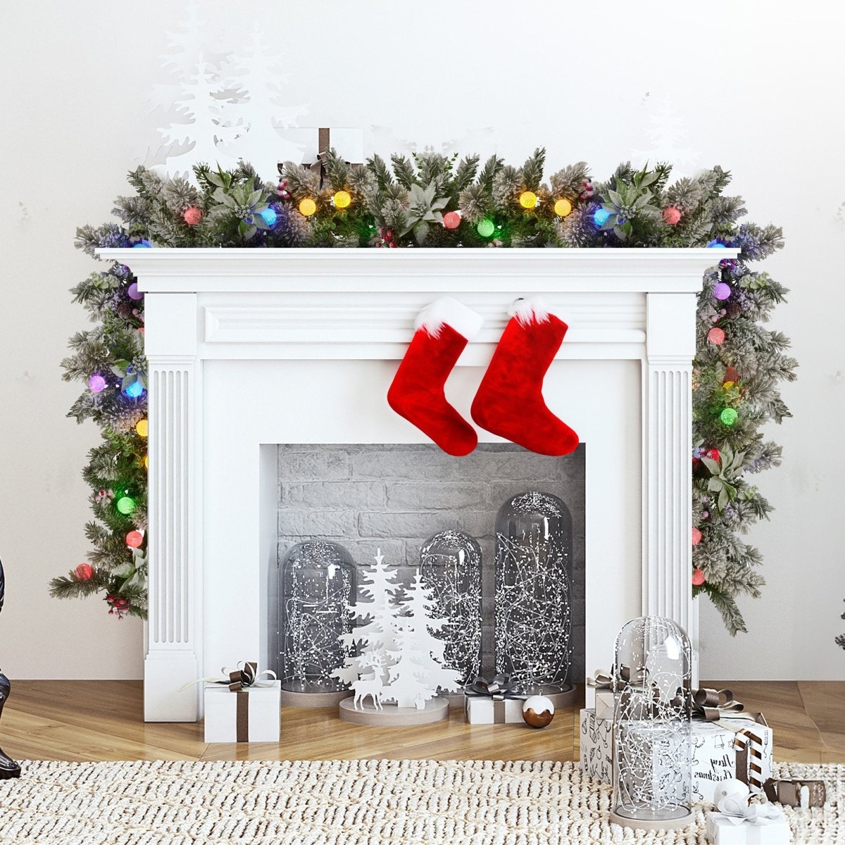 Swishmas 274cm Snowy Crown Pine Pre - Lit Multicolour Christmas Garland