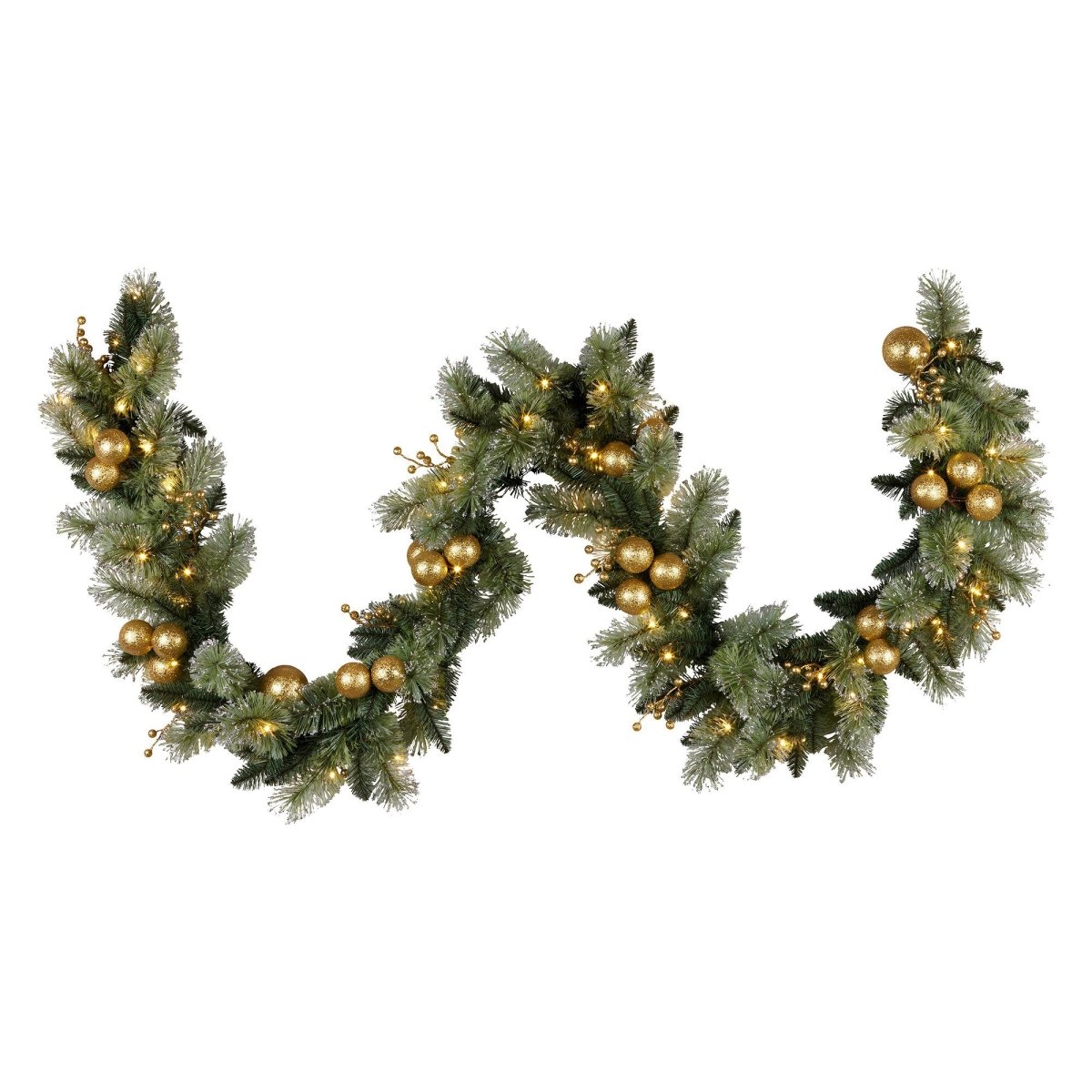 Christabelle 274cm Pre - lit Christmas Garland Gold Baubles Aa Battery Led Lights