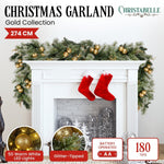 Christabelle 274cm Pre - lit Christmas Garland Gold Baubles Aa Battery Led Lights