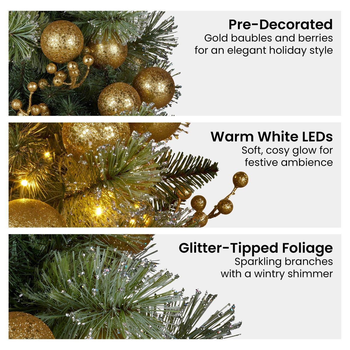 Christabelle 274cm Pre - lit Christmas Garland Gold Baubles Aa Battery Led Lights