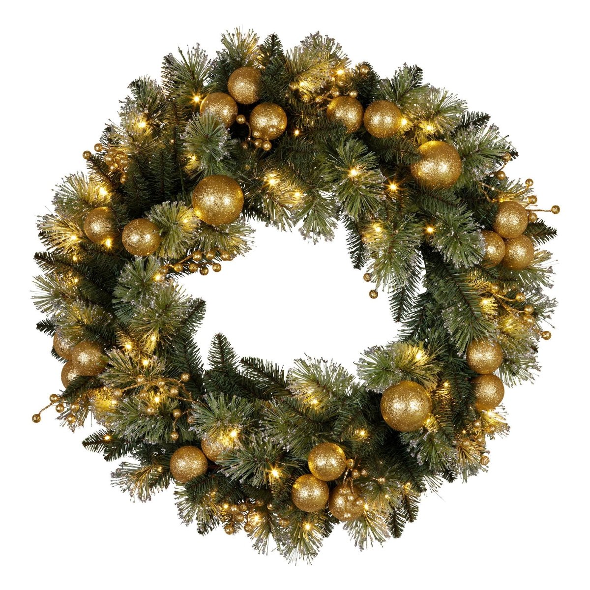 Christabelle 61cm Christmas Wreath Battery - operated Warm White Light Gold Bauble