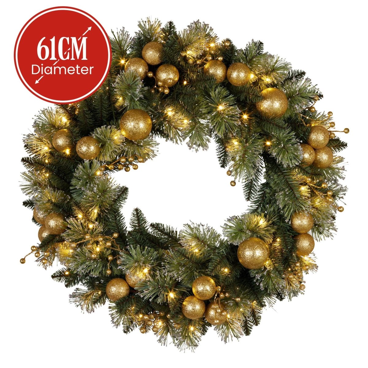 Christabelle 61cm Christmas Wreath Battery - operated Warm White Light Gold Bauble