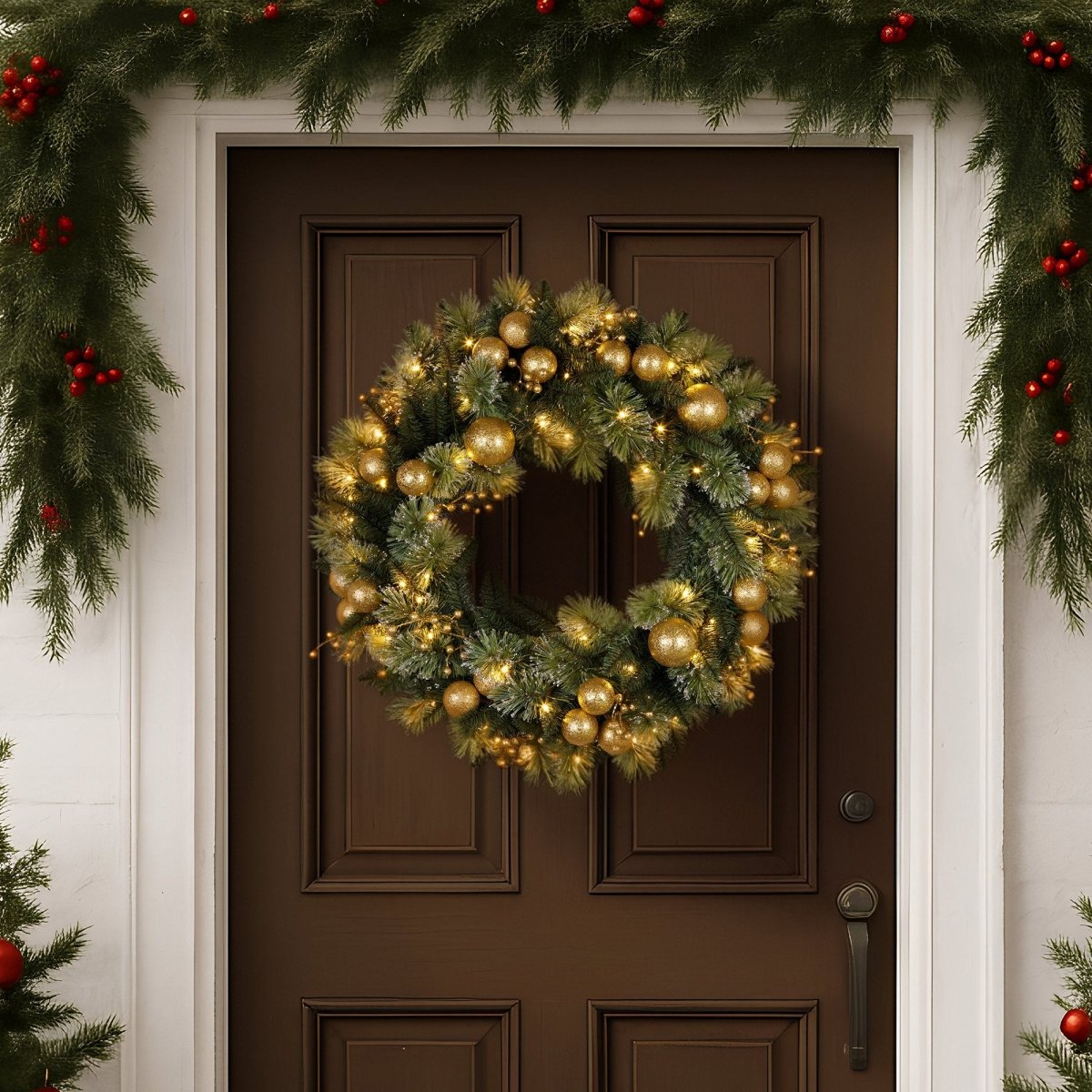 Christabelle 61cm Christmas Wreath Battery - operated Warm White Light Gold Bauble