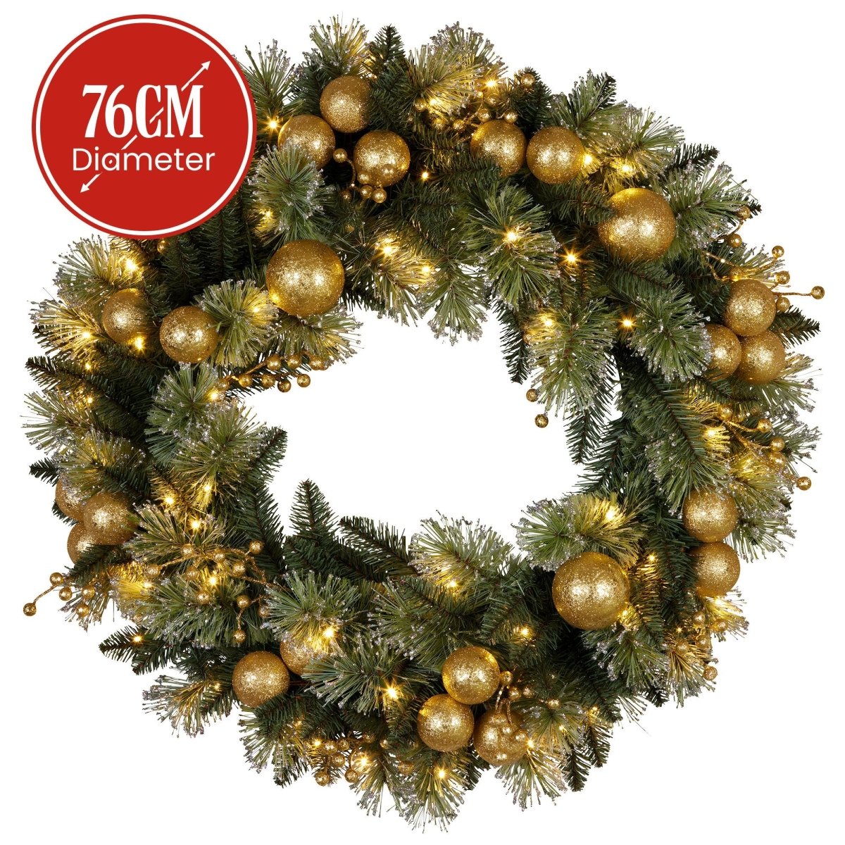 Christabelle 76cm Christmas Wreath Battery - operated Warm White Lights Xmas Decor