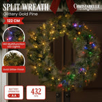 Christabelle 122cm Battery - operated Split Christmas Wreath Glittery Gold Pine