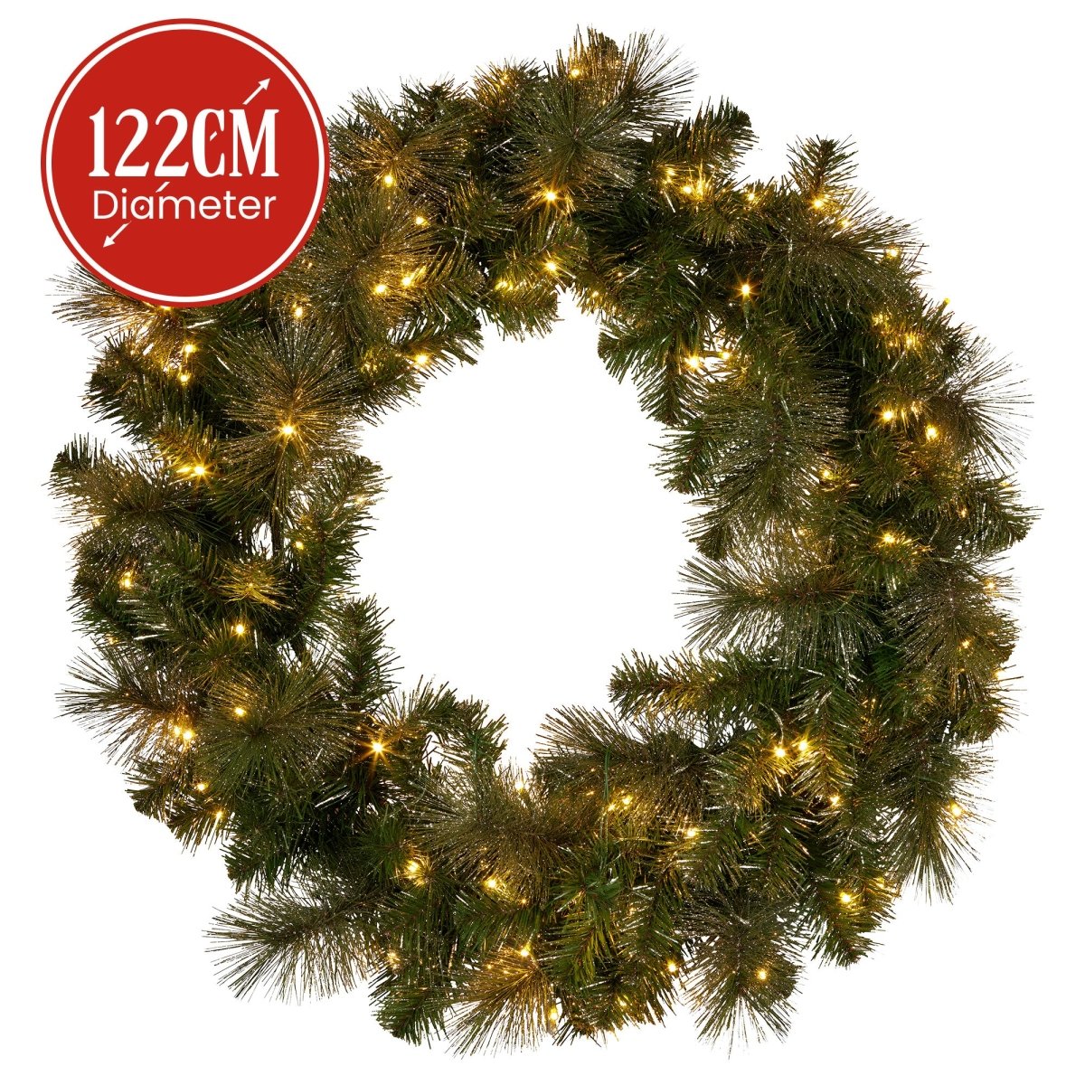 Christabelle 122cm Battery - operated Split Christmas Wreath Glittery Gold Pine