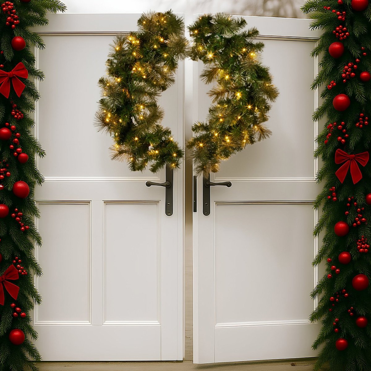 Christabelle 122cm Battery - operated Split Christmas Wreath Glittery Gold Pine