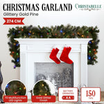 Christabelle 2.7m Christmas Garland with LED Lights Glittery Gold Pine Mantle Decoration Ornament