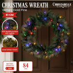Christabelle 61cm Christmas Wreath with LED Lights Glittery Gold Pine re - Lit Front Door Decoration Ornament