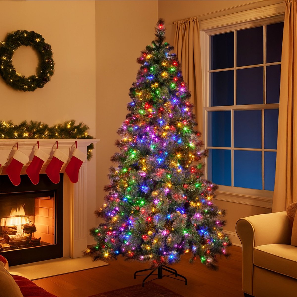 Christabelle 7.5ft Christmas Tree Glittery Gold Pine Led Multi - functional Lights