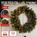 Christabelle 76cm Battery - operated Split Christmas Wreath Glittery Gold Pine