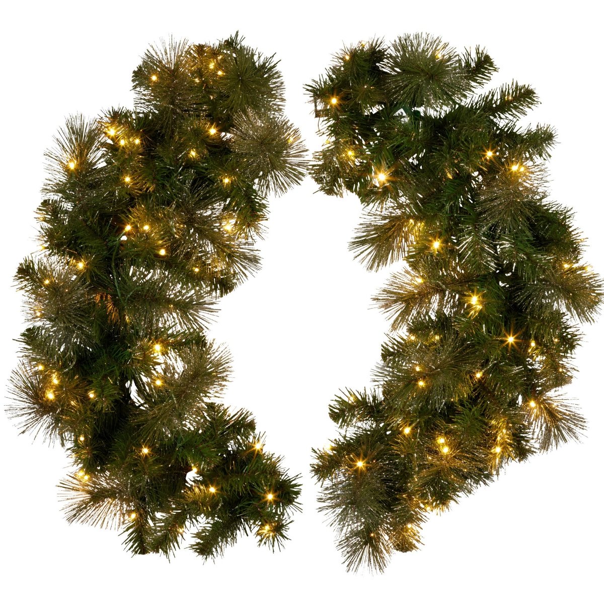 Christabelle 76cm Battery - operated Split Christmas Wreath Glittery Gold Pine
